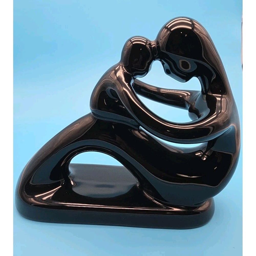 Black Resin Abstract Sculpture Mother & Child Modern Art Made in Thailand - Picture 3 of 6